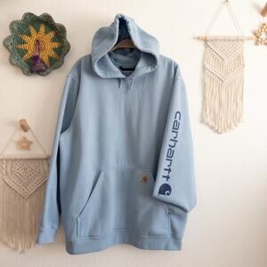 Carhartt Loose Fit Light Blue Hooded Sweatshirt Size 2XL